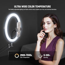 Load image into Gallery viewer, NEEWER 12" 24W High Power LED Ring Light Compatible with iPhone, 60" Overhead Folding Light Stand/Phone Holder Mount for Video Recording Selfie Makeup Streaming,2900-7000K USB C PD Input CRI97+,RH12B_509