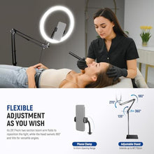 Load image into Gallery viewer, NEEWER 12" 24W High Power LED Ring Light Compatible with iPhone, 60" Overhead Folding Light Stand/Phone Holder Mount for Video Recording Selfie Makeup Streaming,2900-7000K USB C PD Input CRI97+,RH12B_510