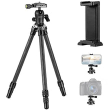 Load image into Gallery viewer, NEEWER 28"/72cm Carbon Fiber Camera Tripod with Phone Holder, Leg Spikes & 360 Panoramic Ball Head, Lightweight and Compact Vlogging Travel Tripod Desktop Stand for Mirrorless Camera and Smartphone_1