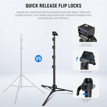Load image into Gallery viewer, NEEWER Basic Phone Tripod for iPhone & Camera w/Remote & Phone Holder, 66" Metal Selfie Stick Travel Vlog Cell Phone Stand, Portable Camera Cellphone Holder Mount for Video Recording Filming, TS03, Black_242