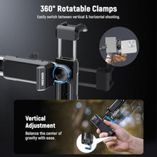 Load image into Gallery viewer, NEEWER Bluetooth Side Handle Shutter Release with 2.2"-3.2"/55-82mm 360 Phone Clamp & SSD Holder, Cold Shoes, 100mAh Rechargeable Battery Compatible with iPhone Samsung T5/T7/T9 SSD, PA028E, Black_2293