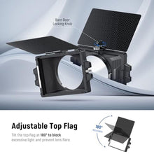 Load image into Gallery viewer, NEEWER Mini Matte Box with Two 4"x5.65" Filter Trays, 4 Circular Lens Adapters, Carbon Fiber Top Flag, Compatible with SmallRig Accessory Compatible with K&F NISI TIFFEN NEEWER Cinema Filter, PG002, Schwarz_1179