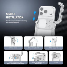 Load image into Gallery viewer, NEEWER Phone Cage Compatible with iPhone 17 Pro Max, Quick Release Video Rig Stabilizer Accessories with 67mm Filter Ring, 17mm Lens Backplate, T Mount Adapter, 4X Camera Control Cap, PA144 (Silver)_277