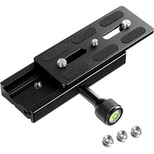 Load image into Gallery viewer, NEEWER Quick Release Plate with Clamp Adapter Set, 120mm QR Plate with Clamp, 3/8"&1/4" Screw, Bubble Level, 3/8 to 1/4 Screw Adapter, Compatible with Arca Swiss Tripod Monopod Ball Head, Black_1