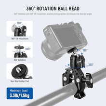 Load image into Gallery viewer, NEEWER ST87 Super Clamp Camera Mount with 360 Ball Head, Phone Holder, Cold Shoe, Action Camera Adapter for Bike Handlebar Pole Desk, Compatible with DJI Osmo Pocket 4 3 Xtra Muse GoPro Hero iPhone, Black_5261