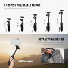Load image into Gallery viewer, NEEWER TP38 Phone Camera Tripod, 15" Extendable Selfie Stick Metal Stand with Phone Holder, Action Camera Adapter Compatible with Hero 12 11 10 9, 360 Ball Head Travel Tripod for Vlogging, Black_3982
