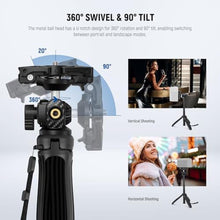 Load image into Gallery viewer, NEEWER TP38 Phone Camera Tripod, 15" Extendable Selfie Stick Metal Stand with Phone Holder, Action Camera Adapter Compatible with Hero 12 11 10 9, 360 Ball Head Travel Tripod for Vlogging_1194