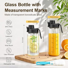 Load image into Gallery viewer, Neodaco 20 oz Sports Water Bottle with Handle, Borosilicate Glass, ClearBlack_1978