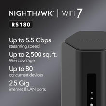 Load image into Gallery viewer, NETGEAR Nighthawk WiFi 7 Router RS180, Up to 2,500 sq ft, 5.5 Gbps, Black_173