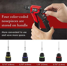 Load image into Gallery viewer, NEU MASTER Rivet Gun with 200 Rivets, Heavy Duty Manual Rivet Gun Kit, 4 Tool-free Interchangeable Heads with Carrying Case, One-hand Pop Riveter for Metal, Plastic, Leather & DIY, BlackRed_7961