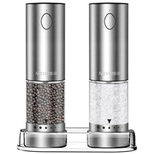 Load image into Gallery viewer, Newise Electric Salt and Pepper Grinder Set - Rechargeable Stainless Steel Salt and Pepper Shakers with LED Lights, Adjustable Coarseness, Large Capacity, Kitchen Appliances Gifts for Women, ClearAcrylicBase_1