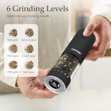 Load image into Gallery viewer, Newise Electric Salt and Pepper Grinder Set, Rechargeable Pepper Mills with LED Light & External Coarseness Adjustment, Kitchen Gadgets for Mom Home Cooks & Families - Black_5636