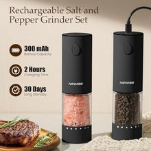 Load image into Gallery viewer, Newise Electric Salt and Pepper Grinder Set, Rechargeable Pepper Mills with LED Light & External Coarseness Adjustment, Kitchen Gadgets for Mom Home Cooks & Families - Black_5637