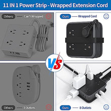 Load image into Gallery viewer, NTONPOWER Flat Plug Power Strip, 5 ft Extension Cord with 8 Widely Outlets and 3 USB Ports, 3 Side Outlet Extender, Wall Mount, Overload Potection, Compact Power Strip for Home, Dorm Room Essentials, Black_936