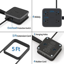 Load image into Gallery viewer, NTONPOWER Flat Plug Power Strip, 5 ft Extension Cord with 8 Widely Outlets and 3 USB Ports, 3 Side Outlet Extender, Wall Mount, Overload Potection, Compact Power Strip for Home, Dorm Room Essentials, Black_937