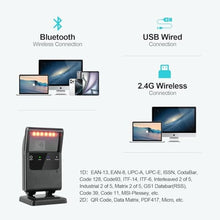 Load image into Gallery viewer, OBZ Wireless Barcode Scanner,Bluetooth Hands-Free Desktop 2D QR Code Reader, DQRBluetoothWirelessBarcodeScanner_1661