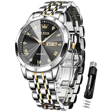 Load image into Gallery viewer, OLEVS Black Watches for Men Diamond Business Dress Analog Quartz Stainless Steel Date Two Tone Luxury Casual Fashion Wrist Watch Waterproof Luminous Gold_1