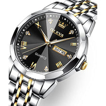 Load image into Gallery viewer, OLEVS Black Watches for Men Diamond Business Dress Analog Quartz Stainless Steel Date Two Tone Luxury Casual Fashion Wrist Watch Waterproof Luminous Gold_2500