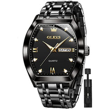 Load image into Gallery viewer, OLEVS Mens Gold Watches Business Dress Diamond Tonneau Big Face Men Wrist Watch Stainless Steel Waterproof Dual Date Watch Gift_1