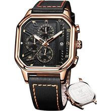 Load image into Gallery viewer, OLEVS Watches for Men Quartz Leather Wrist Watches ChronographFashion Dress Watch Date Waterproof Luminous Casual Square Business, Black_1