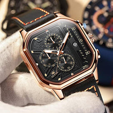 Load image into Gallery viewer, OLEVS Watches for Men Quartz Leather Wrist Watches ChronographFashion Dress Watch Date Waterproof Luminous Casual Square Business, Black_817