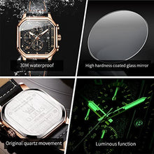 Load image into Gallery viewer, OLEVS Watches for Men Quartz Leather Wrist Watches ChronographFashion Dress Watch Date Waterproof Luminous Casual Square Business, Black_820