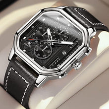 Load image into Gallery viewer, OLEVS Watches for Men Quartz Square Wrist Watches Chronograph Leather Fashion Dress Watch Date Waterproof Luminous Casual Business Black_1153