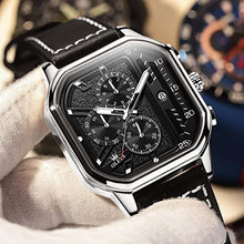 Load image into Gallery viewer, OLEVS Watches for Men Quartz Square Wrist Watches Chronograph Leather Fashion Dress Watch Date Waterproof Luminous Casual Business Black_1155