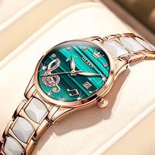 Load image into Gallery viewer, OLEVS Wrist Watches for Womens Ladies Small Wrist Rose Gold White Ceramic Fashion Pink Red Green Dial Stainless Steel Waterproof Date_1474