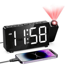 Load image into Gallery viewer, Olipiter Digital Projection Alarm Clock for Bedroom Ceiling-Alarm Clocks with 180Projector, 5 Level Brightness, DST, Snooze, Night Mode, Loud Alarms for Kids,Heavy Sleepers, 12/24H, for Bedroom, Black_1