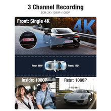 Load image into Gallery viewer, OMBAR Dash Cam 5G WiFi GPS, 3 Channel Front and Rear Inside 2K+1080P, 3.18" LCD Screen, 64GB Card Included, Dual Dash Camera for Cars 4K/2K/1080P IR Night Vision, WDR, G-Sensor, Black_2182