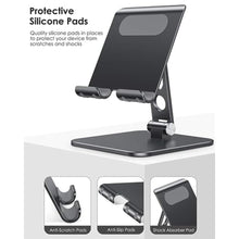 Load image into Gallery viewer, OMOTON Upgraded Adjustable Tablet Stand Holder, Heavy Duty Foldable Portable Monitor Stand, Travel Essentials for iPad Pro/Air/Mini, Surface Pro, 4.7''-15.6', Black_8020