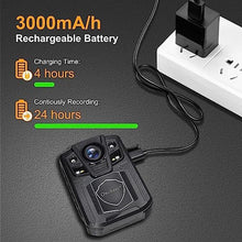 Load image into Gallery viewer, ONCHEER 1080P Patrol Police Infrared Night Vision Body Camera with 64G Kingston SD Card, Shoulder & Waist Clip, Vedio Audio Recorder Bodycam, 24H Record for Law Enforcement Security Outwork, black_129