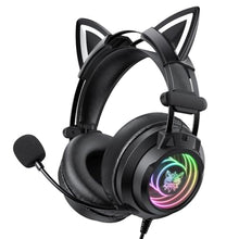 Load image into Gallery viewer, ONITOON Gaming Headset with Microphone, Detachable Cat Ears, Abyssal Mirror RGB Light, 50 MM Drivers Surround Sound, Lightweight Gaming Headphones for PC/Laptop/PS4/PS5/Switch, Black_1