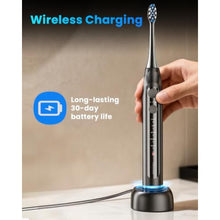 Load image into Gallery viewer, Onlyone Electric Toothbrush for Adults, Rechargeable Electric Toothbrush with 8 Brush Heads, Travel Case, Charging Base & Wireless Charging - 5 Modes with Smart Timer, Black_2080