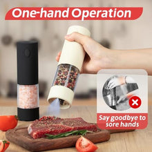 Load image into Gallery viewer, OPIIV Electric Salt & Pepper Grinder Set (2 Pack) USB Rechargeable, Adjustable Coarseness, One-Handed Operation with LED Light Automatic Spice Mill Shaker for Kitchen, Dining, or Camping, BlackButtercream_1332