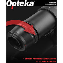 Load image into Gallery viewer, Opteka (T2) T-Mount Lens Adapter Compatible with Panasonic Lumix GH6 GH5 II G9 GX7 GX8 GX9 GX850 G90 G91 G100, Olympus OM-5 OM-1 OM-D MARK IV E-PM2 PEN-F E-M1X Micro Four Thirds Cameras and Camcorders, Black_2567