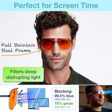 Load image into Gallery viewer, Orange Aviator Blue Light Blocking Glasses for Better Sleep - 97% Premium Metal Classic Aviators Computer Migraine Glasses for Women & Men - Amber Gaming Glasses - Blue Light Blocker Anti Eye Strain_1817