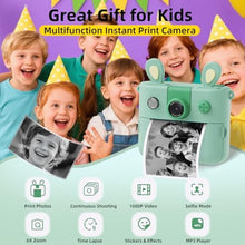 Load image into Gallery viewer, ORGSTA Kids Instant Print Camera for Boys and Girls 1080P HD Toddler Digital Camera with 3 Rolls Print Paper&32G Card, Christmas Birthday Gift Toys for Age 3-16 Kids Portable Travel Digital Camera Toy, Green_2032