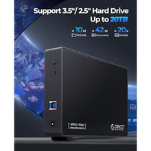 Load image into Gallery viewer, ORICO USB 3.0 External Hard Drive Enclosure for 3.5/2.5 Inch SATA Hard Drives/SSD Up to 20 TB, 3.5'' Tool-Free HDD Enclosure with 12V/2A Power Supply and UASP Acceleration (3588US3), BlackUSB_50