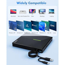 Load image into Gallery viewer, ORIGBELIE External CD DVD Drive, 4 USB & 2 TF/SD Card Ports & Carrying Case, Black_7453