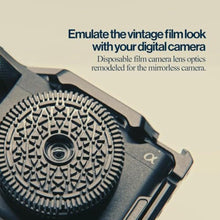 Load image into Gallery viewer, Original Retropia Repurposed Disposable Camera Mirrorless Lens | Unlimited Film-Look Photos | Compact Pancake Lens, 32mm Focal Length & Fixed f/11 Aperture (Canon RF-Mount Mirrorless Compatible), black_806