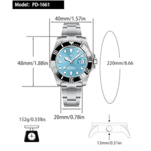 Load image into Gallery viewer, Orizontime Pagani Design Automatic Mechanical Watch, 40mm Black Dial, 100m Water Resistant, Luminous, Rubber Strap, Ceramic Bezel (Sky Blue dial), skybluedial_1704