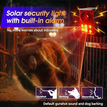 Load image into Gallery viewer, OUDAER Solar Outdoor Motion Sensor Alarm - Dog Barking & Gunshot Sound, Support Recording and Volume Adjustment, 130dB Noise with Flashing Light to Deter Raccoon, Deer, Skunk, Bear, Coyote, GreenRed_1351