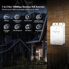Load image into Gallery viewer, Outdoor PoE Passthrough Switch, 1 in 3 Out Extender, IEEE802.3af/at POE Powered, 100Mbps Ethernet, Wall Mount Waterproof Plug and Play, White_6701
