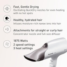 Load image into Gallery viewer, Panasonic Nanoe Salon Hair Dryer with Oscillating Quickdry Nozzle, Blow Dryer with Diffuser and Concentrator Attachments, 3 Speed Heat Settings for Easy Styling and Healthy Hair - EH-NA67-W (White)_358