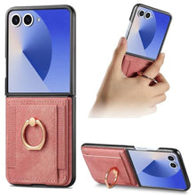 Load image into Gallery viewer, PAOBIR for Samsung Galaxy Z Flip 7 with Card Holder,Wallet Phone Case with Built-in Rotate Ring Stand PU Leather Protective Kickstand Case for Women Girls Samsung Galaxy Z Flip 7 Pink_1