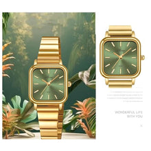 Load image into Gallery viewer, PASOY Womens Square Dial Gold Watch Elegant Minimalist Design Quartz Green Dial Fashionable Colors Bracelet Waterproof Sport Watch, GoldGreen_1339