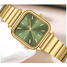 Load image into Gallery viewer, PASOY Womens Square Dial Gold Watch Elegant Minimalist Design Quartz Green Dial Fashionable Colors Bracelet Waterproof Sport Watch, GoldGreen_1340