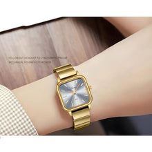 Load image into Gallery viewer, PASOY Womens Square Dial Gold Watch Elegant Minimalist Design Quartz Green Dial Fashionable Colors Bracelet Waterproof Sport Watch, GoldGreen_1341